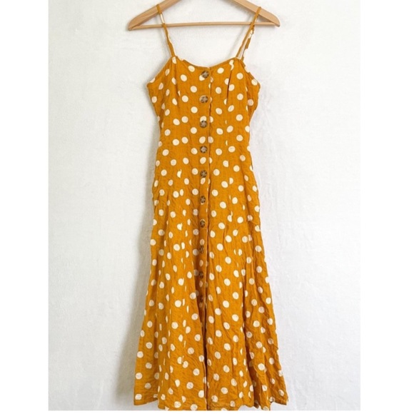 Rebellion Dresses Mustard Yellow Polka Dot Button Up Dress Size Xs